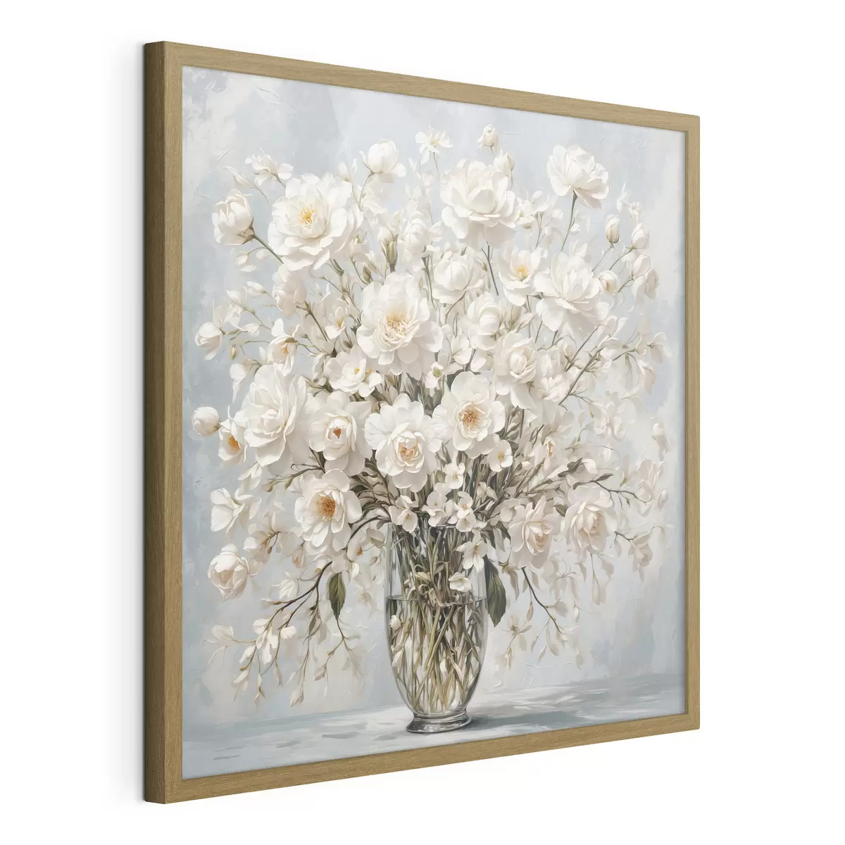 Poster Flores blancas en jarrón transparente en estilo de pintura acrílica f42545