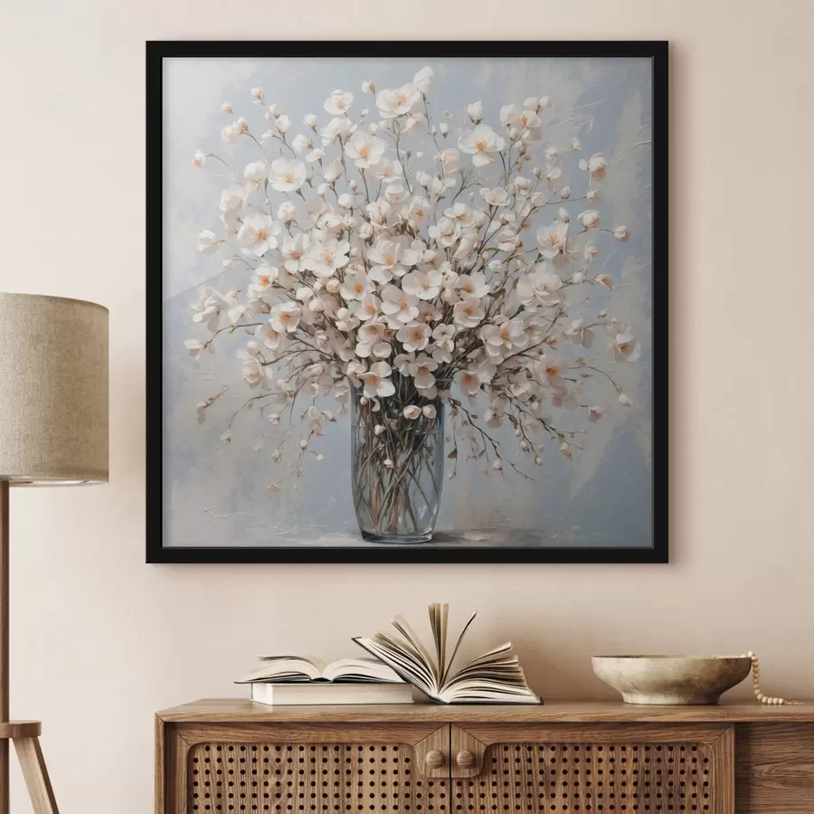 murales de pared Flores blancas en jarrón transparente. f42547