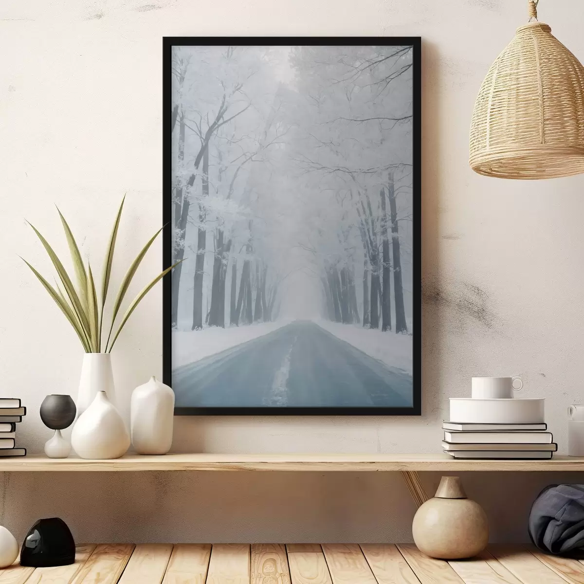 Poster Carretera por el bosque en invierno f42551