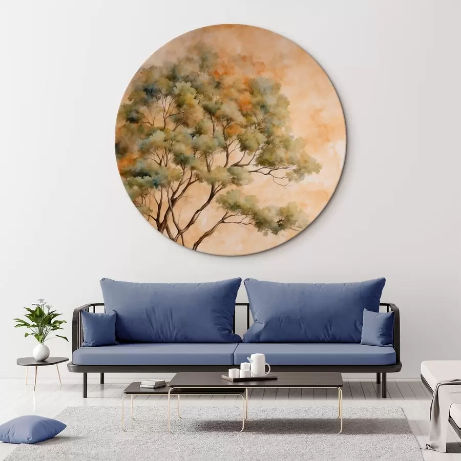 murales de pared Árbol sobre fondo naranja y blanco en estilo de pintura de acuarela r42514