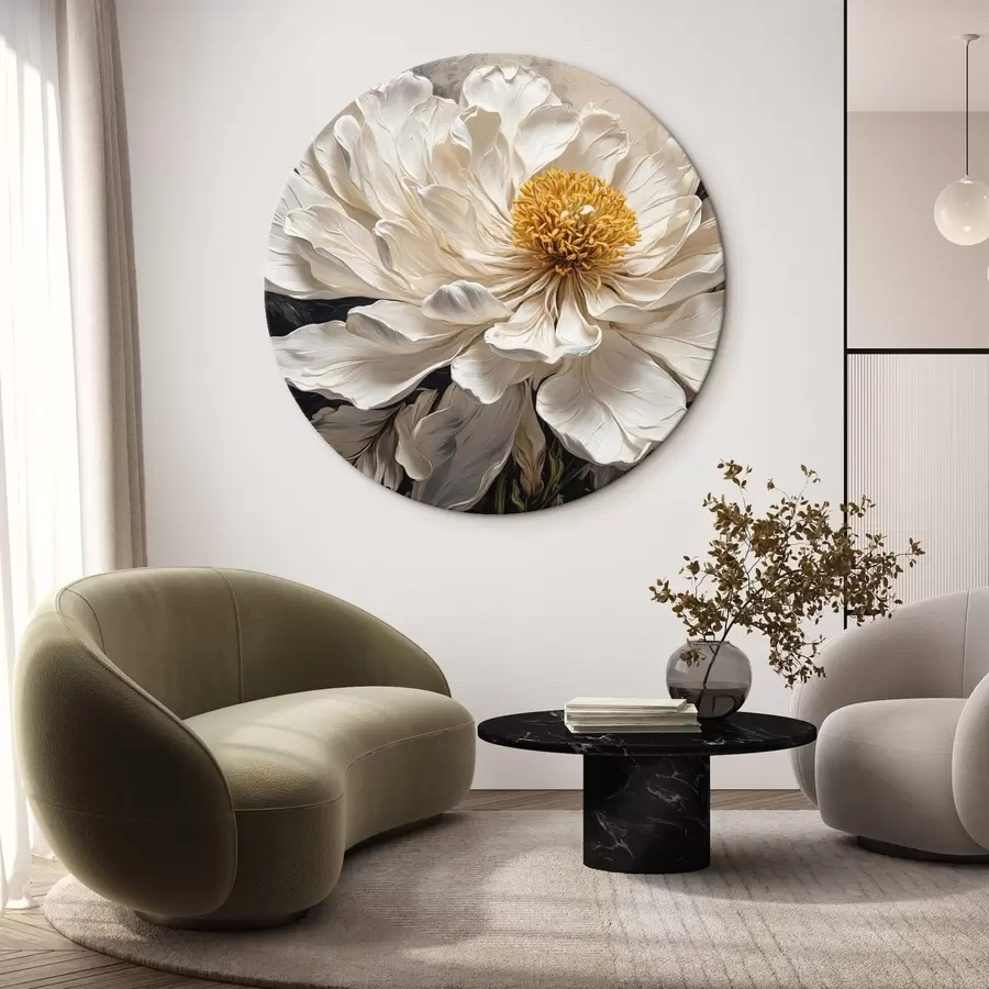 murales de pared Flor blanca sobre fondo negro y beige r42522