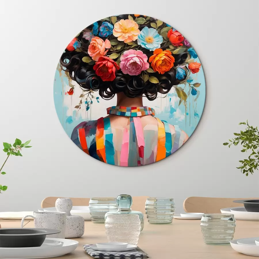 murales de pared Chica con vestido de colores y flores r42524