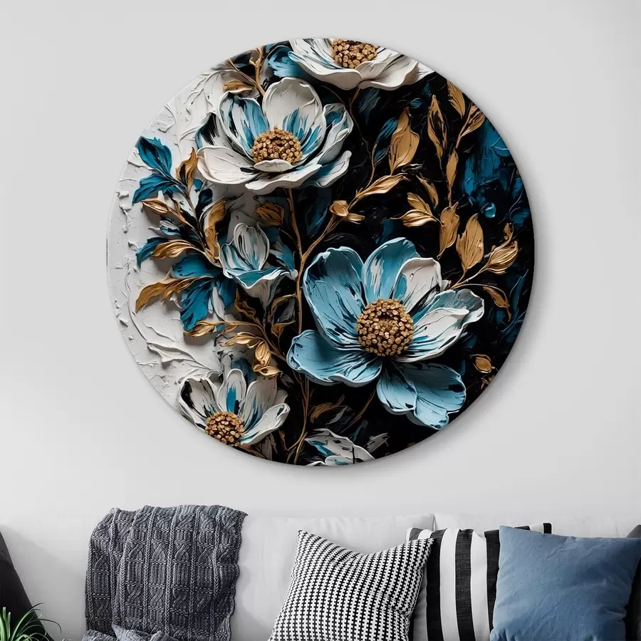 murales de pared Flores y tallos sobre fondo blanco y negro al óleo r42532