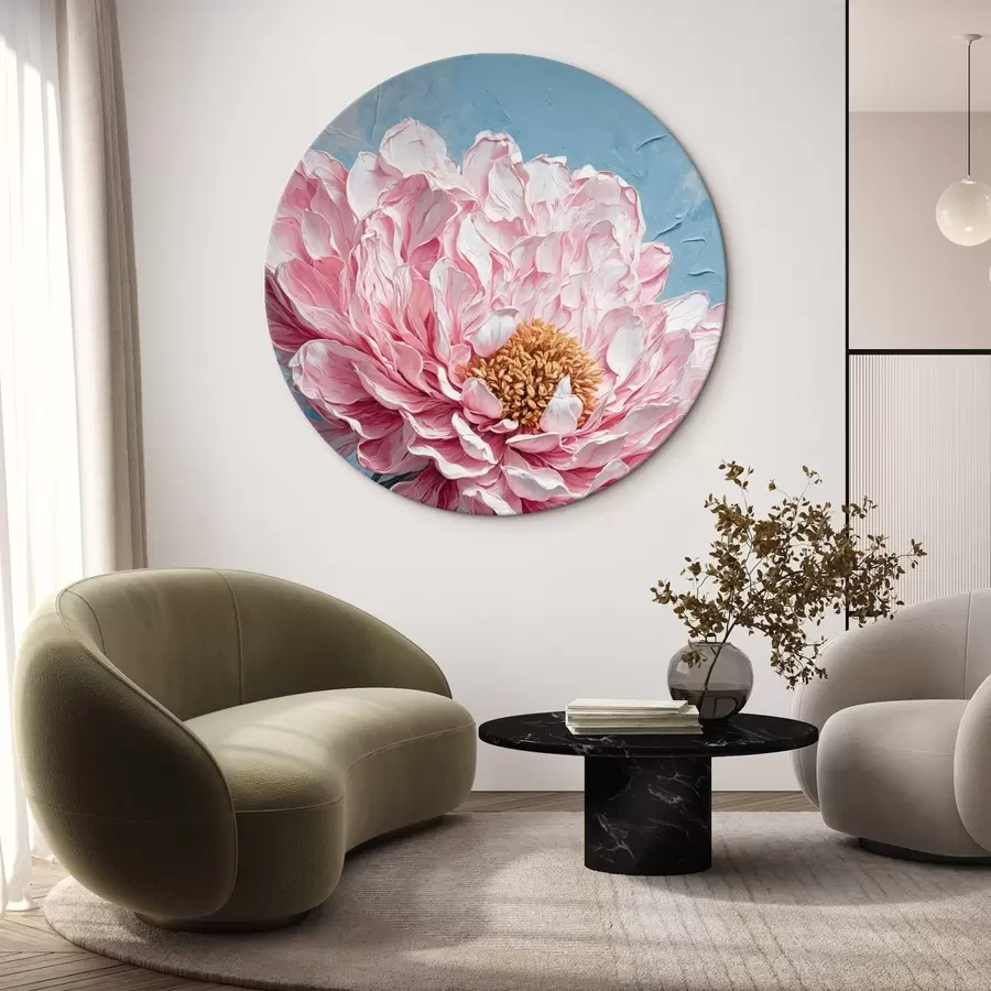 murales de pared Flor rosa sobre fondo azul al óleo r42537