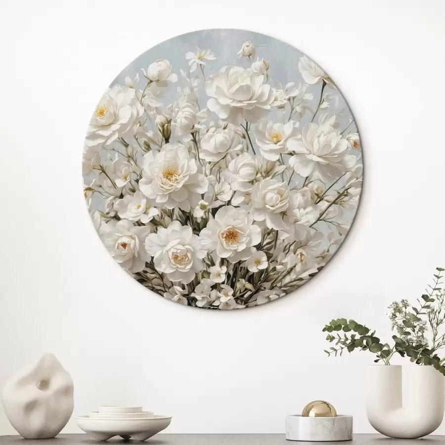 murales de pared Flores blancas en jarrón transparente en estilo de pintura acrílica r42545