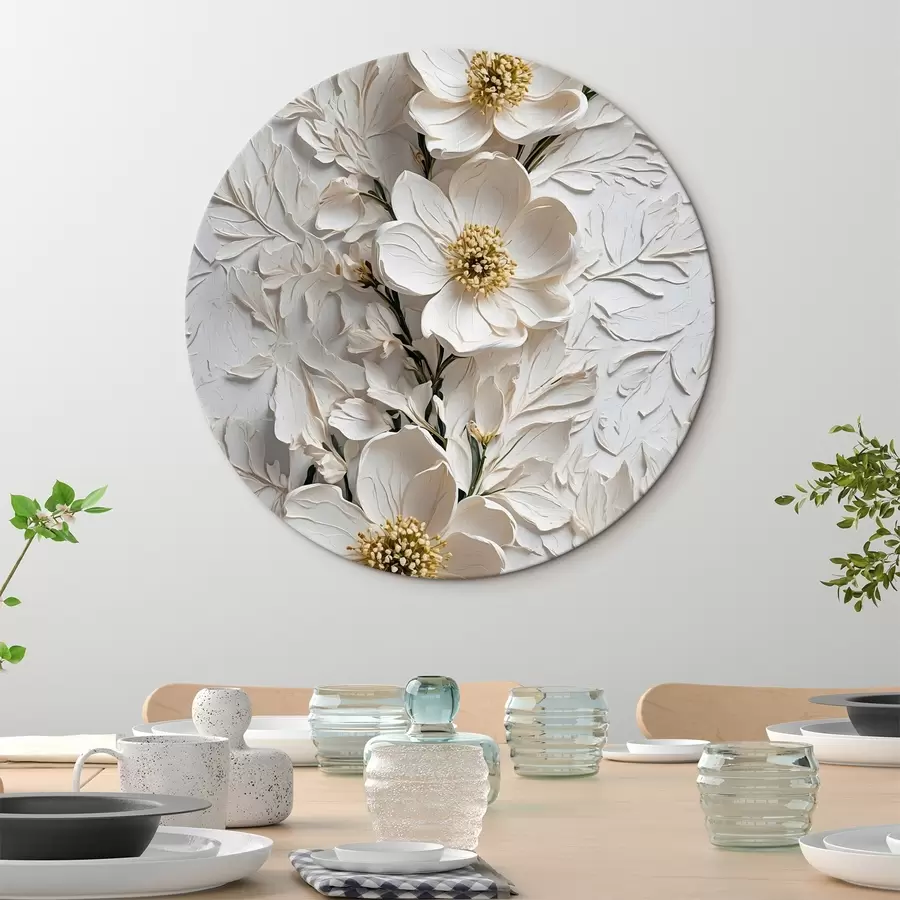 murales de pared Flores y tallos blancos al óleo r42546