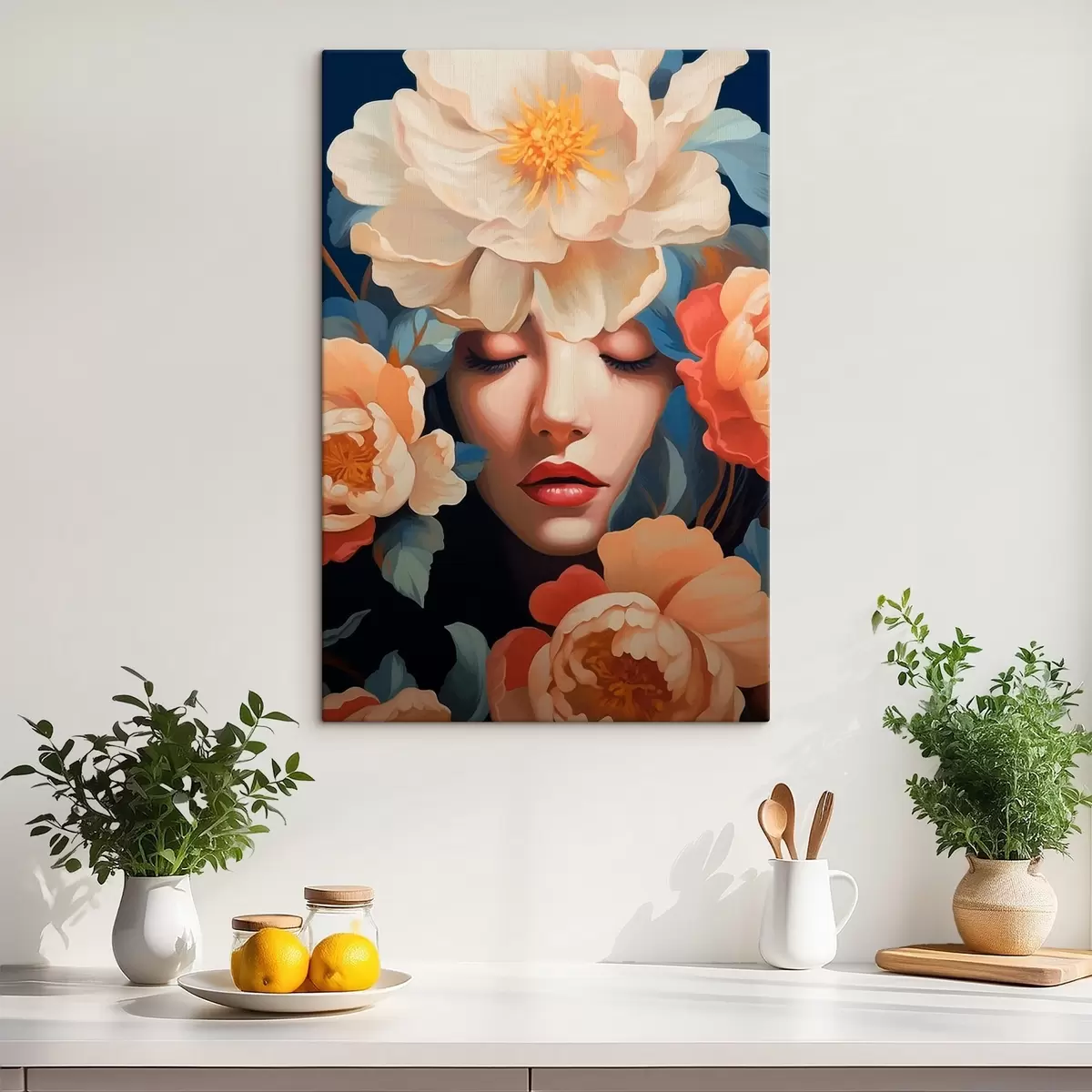murales de pared Retrato femenino con flores s42659