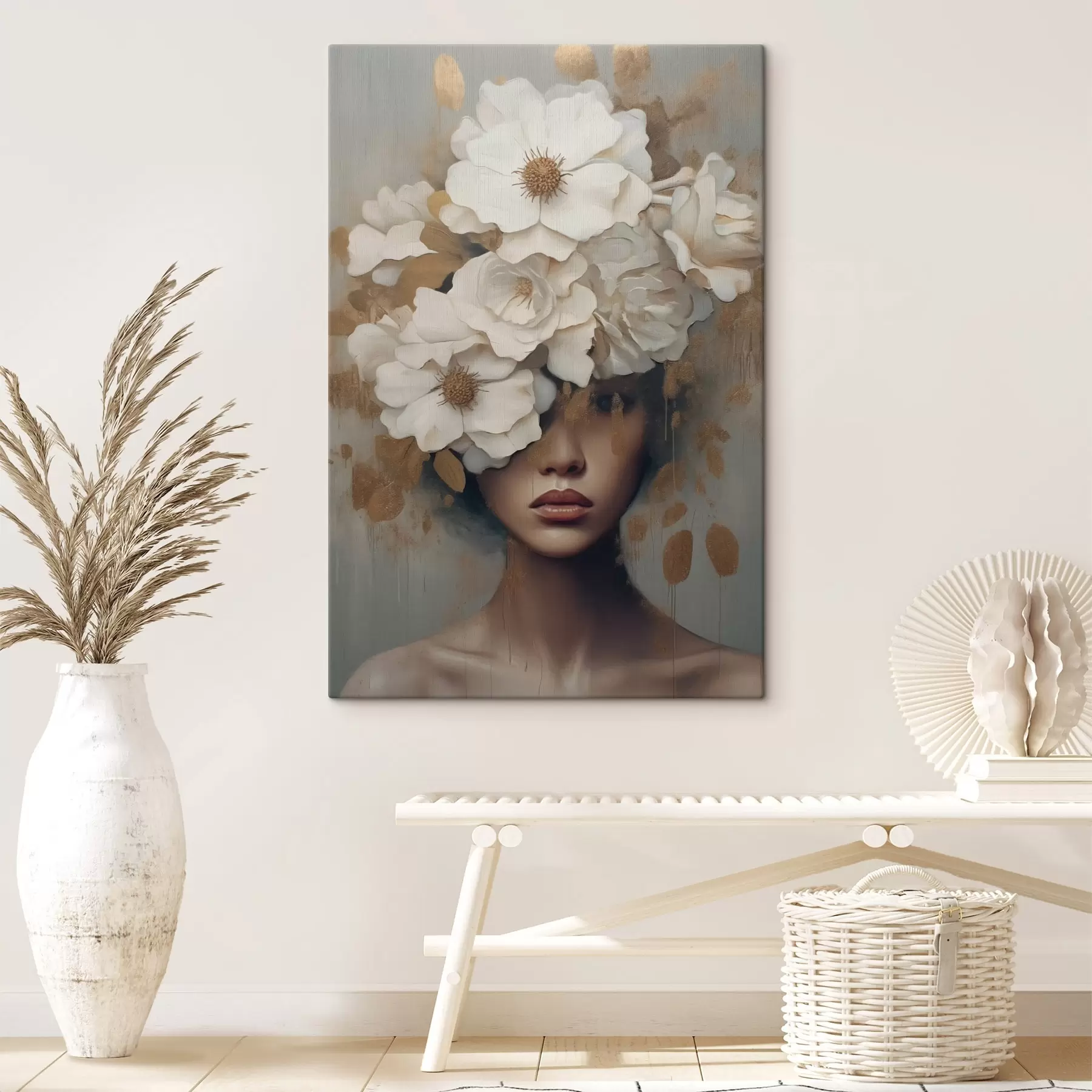 murales de pared Retrato con flores blancas s42664