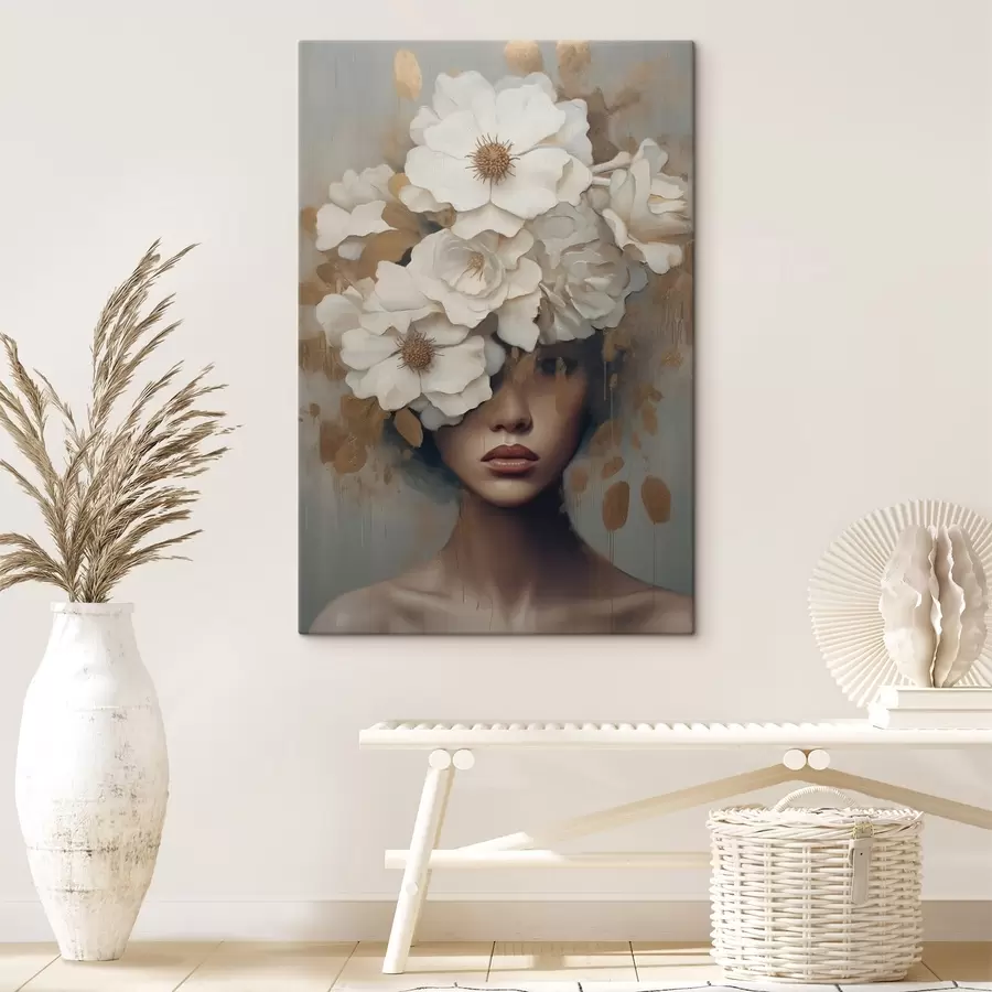 murales de pared Retrato con flores blancas s42664