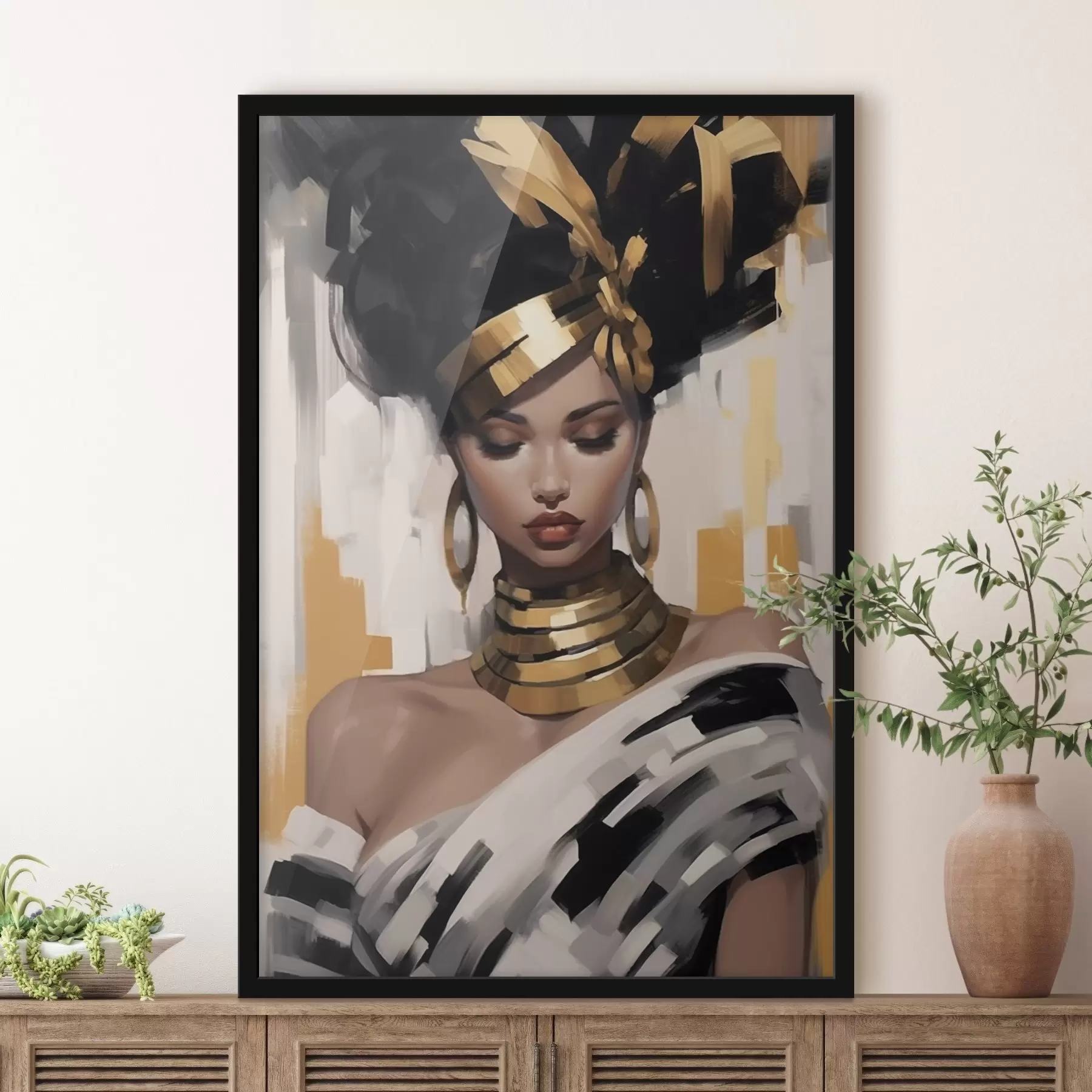 murales de pared Retrato de mujer con estilo étnico moderno f42648