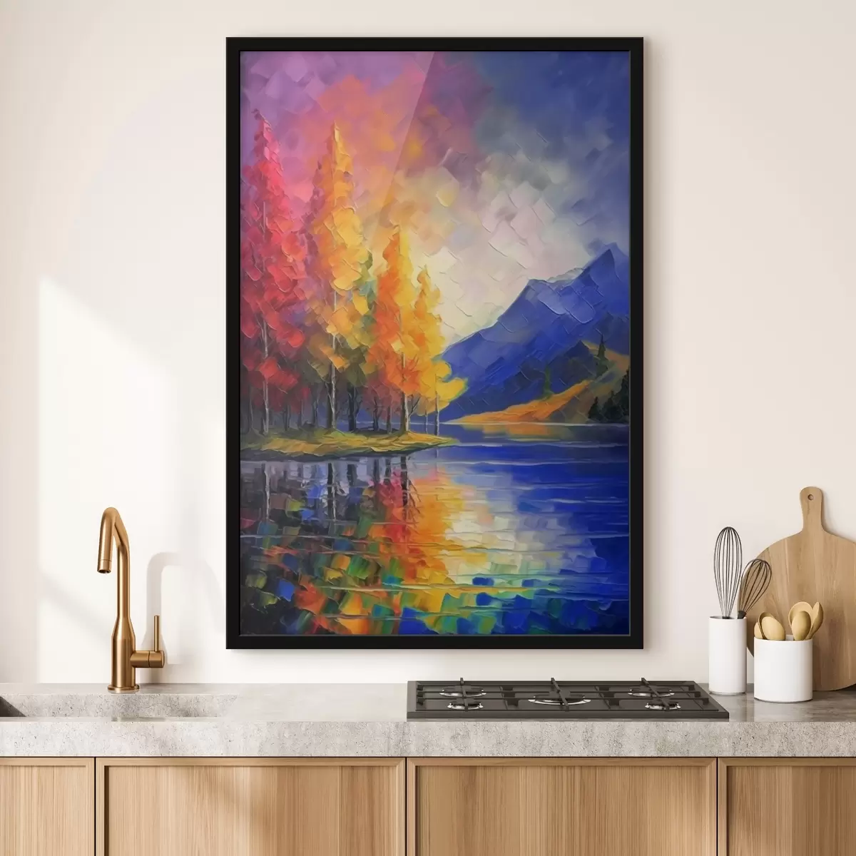 Poster Paisaje otoñal con lago y montañas f42661