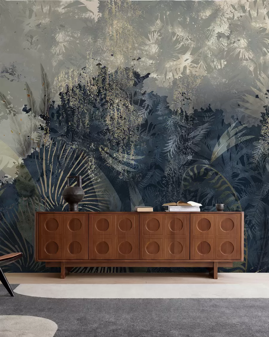 murales de pared África mágica con selva tropical y elementos vectoriales w02643
