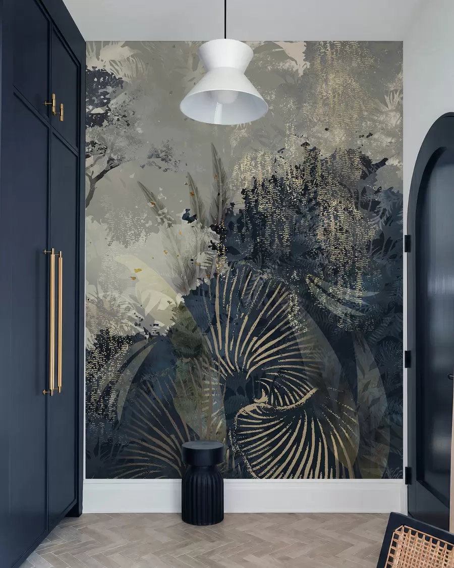 murales de pared África mágica con selva tropical y elementos vectoriales w02643