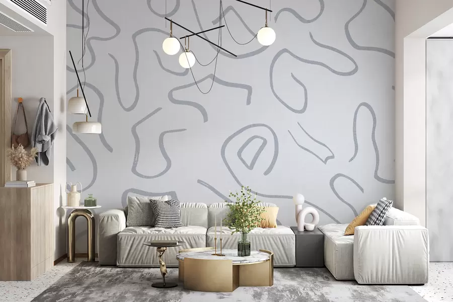 murales de pared Líneas y rizos en color azul w02915v1