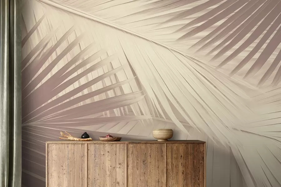 murales de pared Hojas de palmera abstractas en tonos suaves w08677