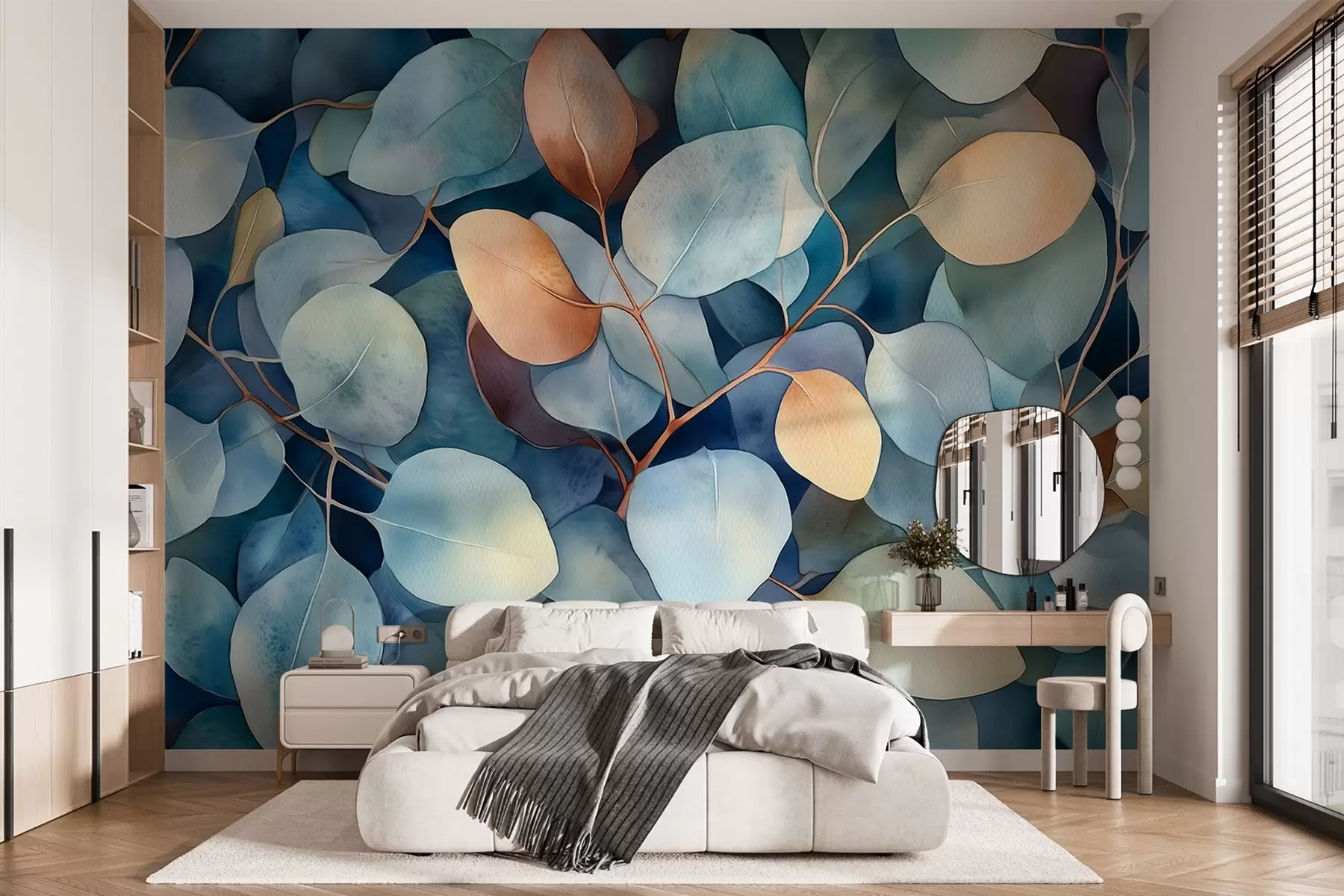 murales de pared Hermosas hojas de eucalipto, patrón floral, dibujo estilo acuarela w02939