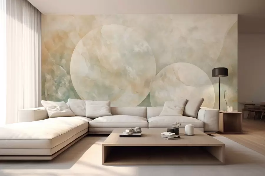 murales de pared Papel pintado abstracto con grandes círculos en estilo nácar w02907