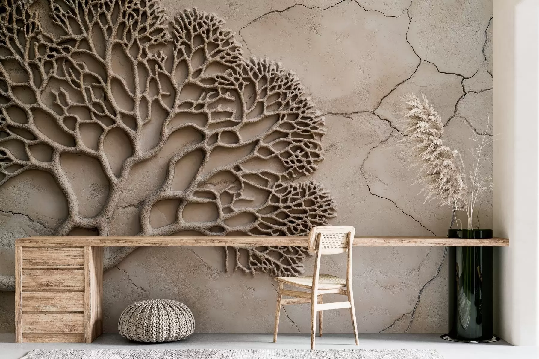 murales de pared Papel pintado en relieve con madera y grietas w02908