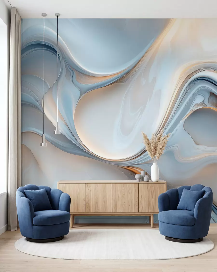 murales de pared Fluir de azul y melocotón w02909