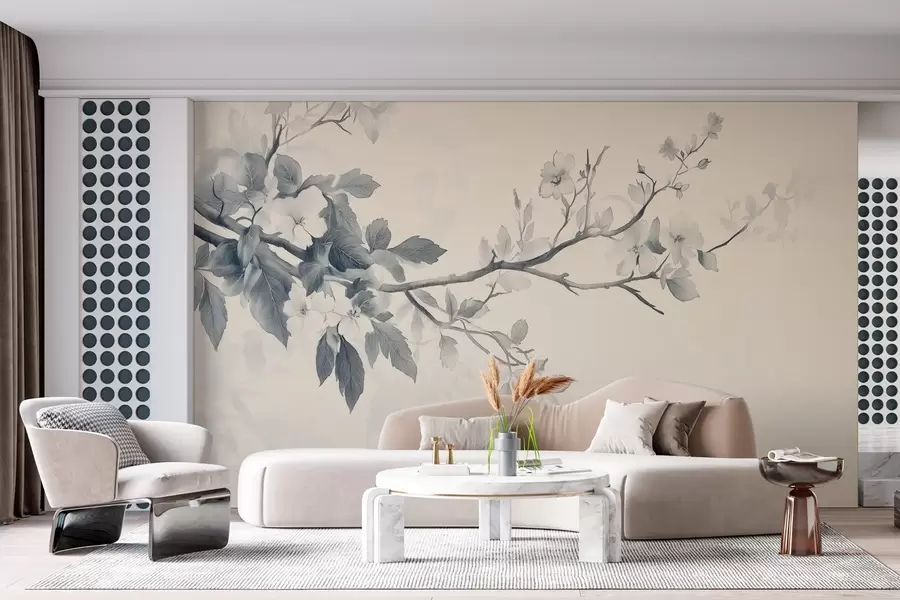 murales de pared Rama de árbol en estilo retro w02913