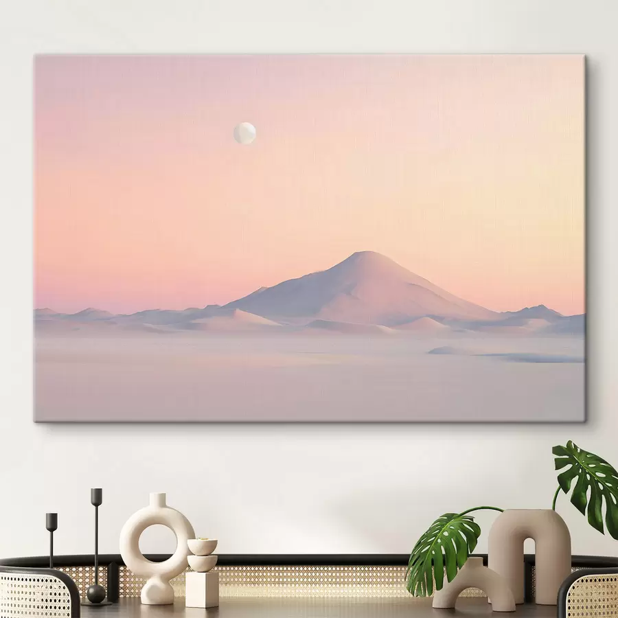 murales de pared Una gran montaña con una suave pendiente en suaves colores pastel con una pálida luna visible en el cielo s42718