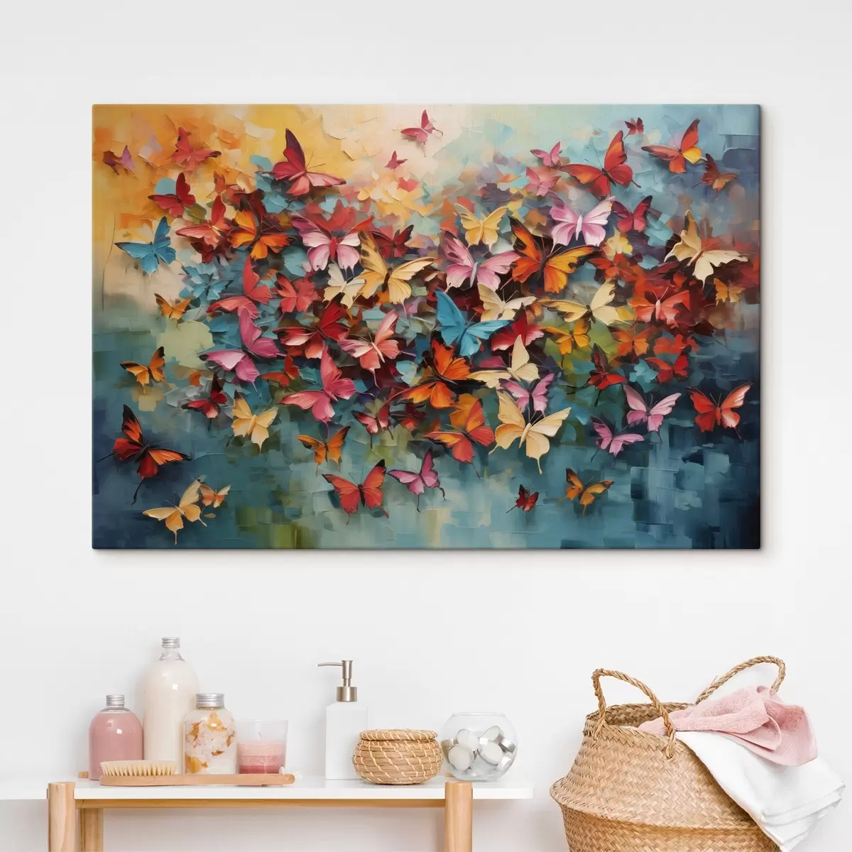 murales de pared Una vibrante variedad de mariposas en varios colores imitación de pintura al óleo s42728