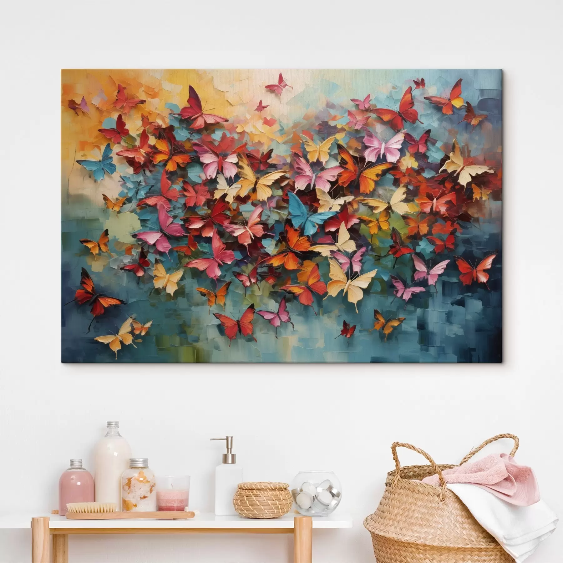 murales de pared Una vibrante variedad de mariposas en varios colores imitación de pintura al óleo s42728