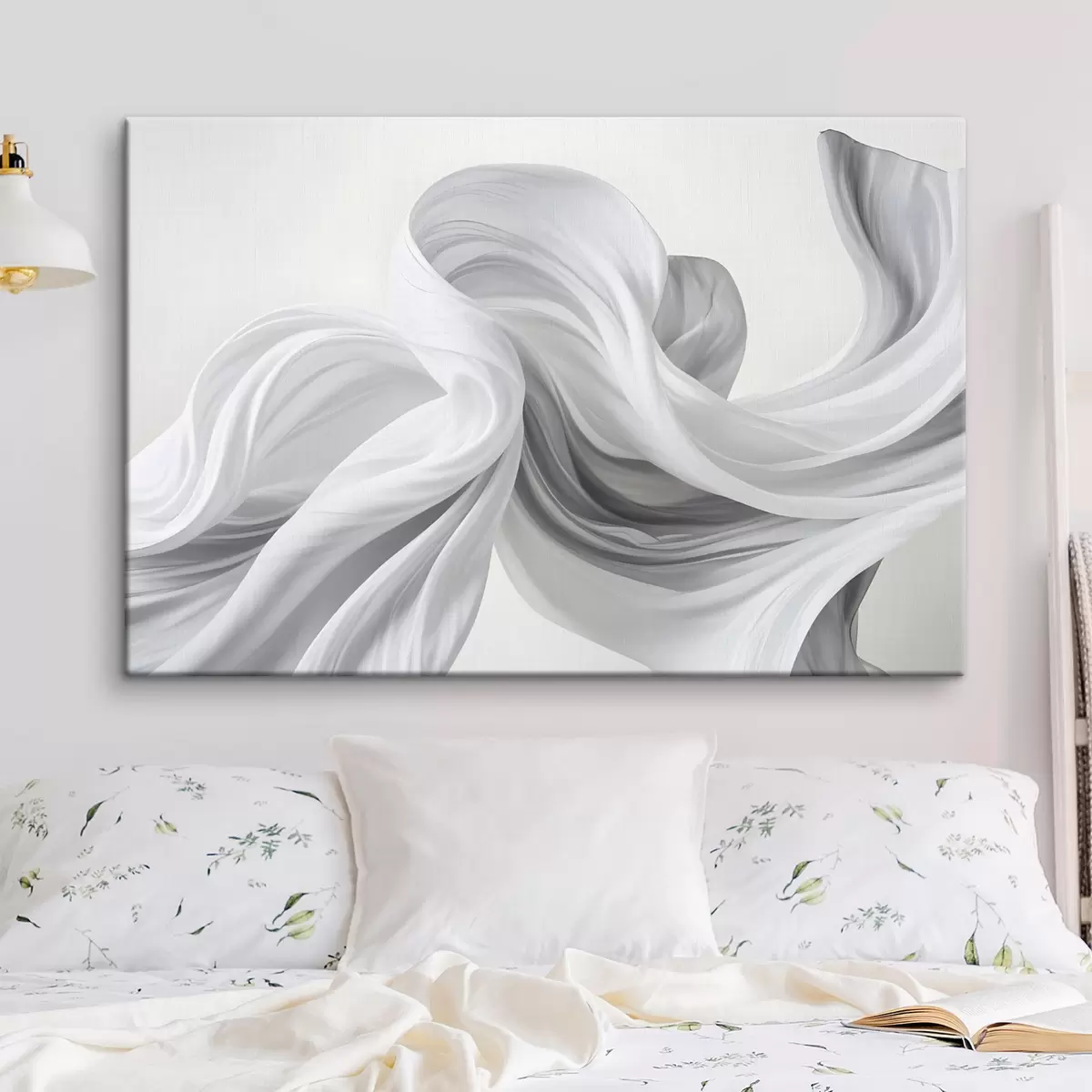murales de pared Formas blancas y grises en forma de tejido que se arremolinan y entrelazan sobre un fondo claro  s42732