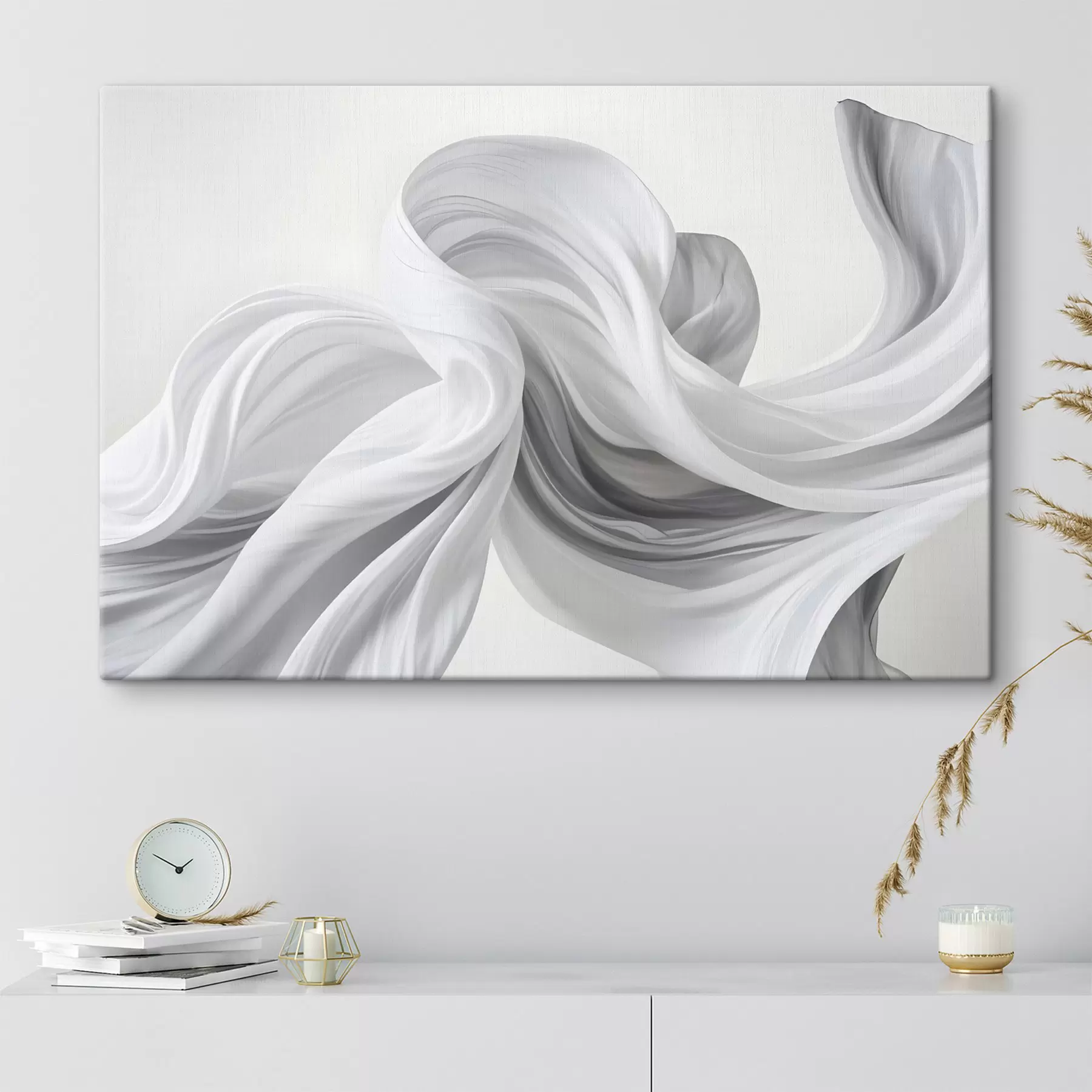 murales de pared Formas blancas y grises en forma de tejido que se arremolinan y entrelazan sobre un fondo claro  s42732