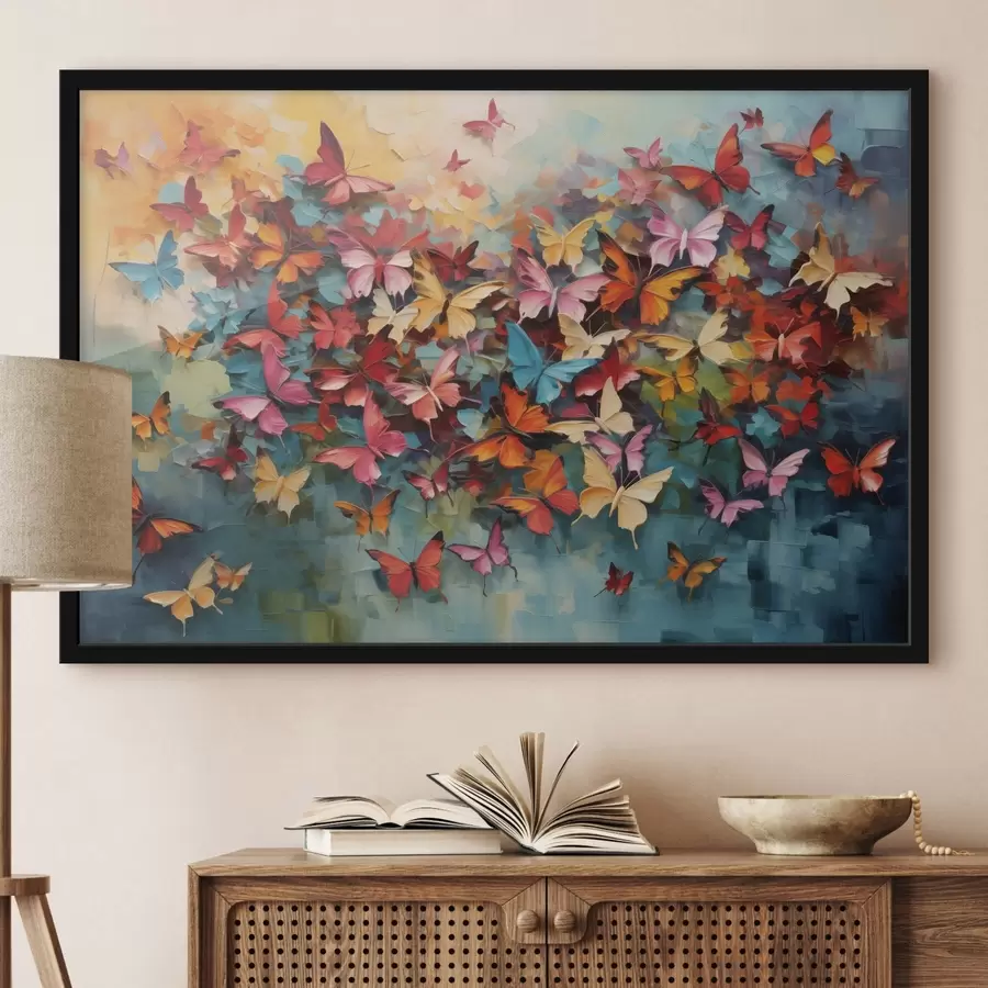 murales de pared Una vibrante variedad de mariposas en varios colores imitación de pintura al óleo f42728