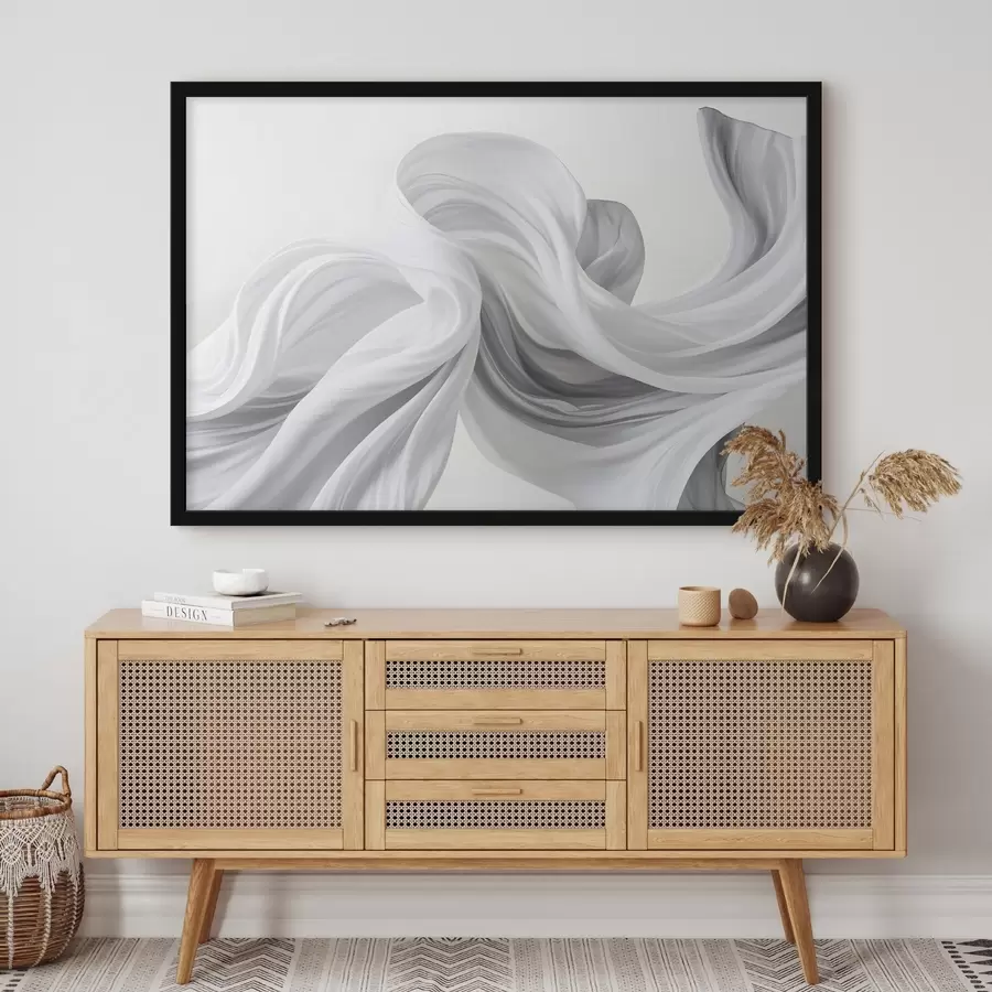 murales de pared Formas blancas y grises en forma de tejido que se arremolinan y entrelazan sobre un fondo claro f42732