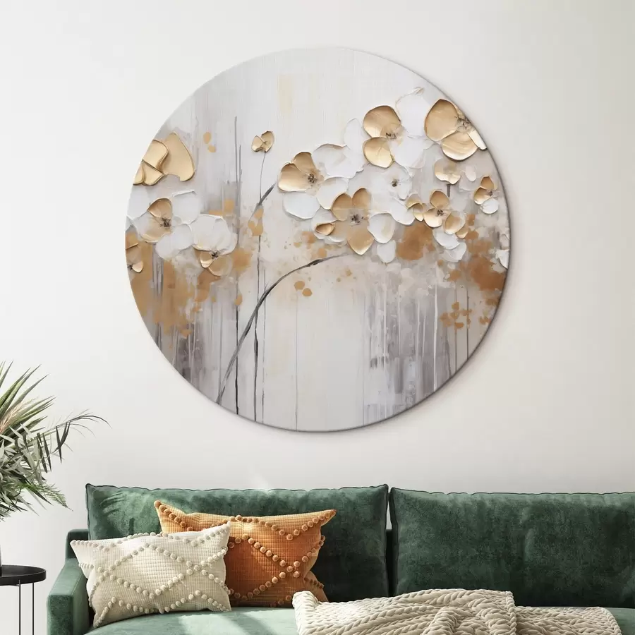 murales de pared Flores con pétalos texturizados sobre un fondo suave y apagado con salpicaduras abstractas de color y líneas verticales r42713
