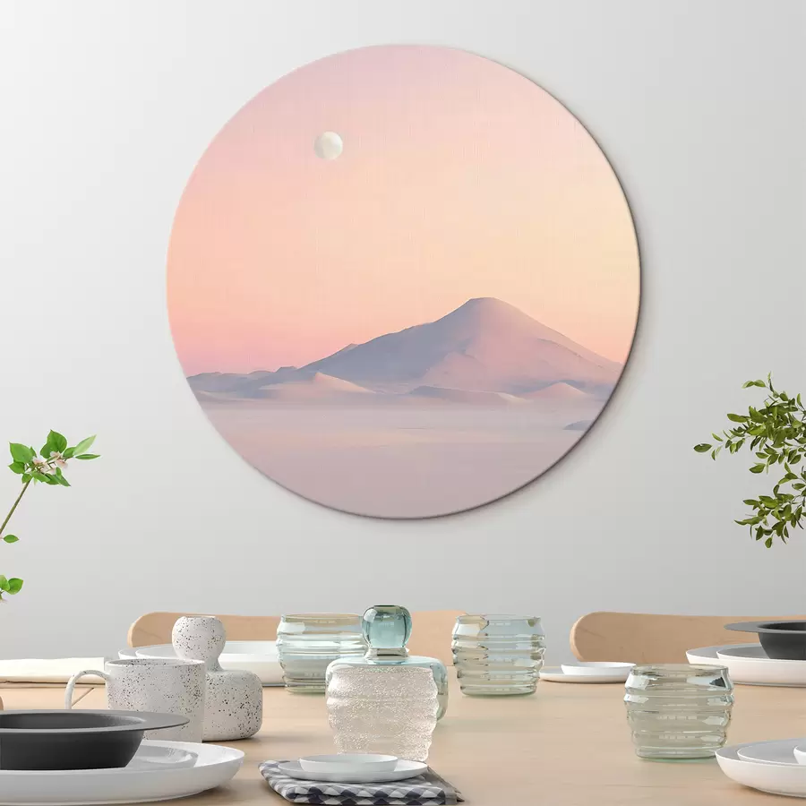 murales de pared Una gran montaña con una suave pendiente en suaves colores pastel con una pálida luna visible en el cielo r42718