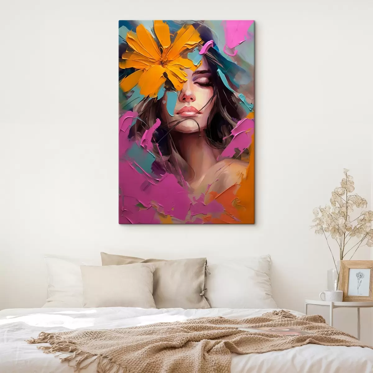 murales de pared Retrato abstracto de una chica con una flor s42748