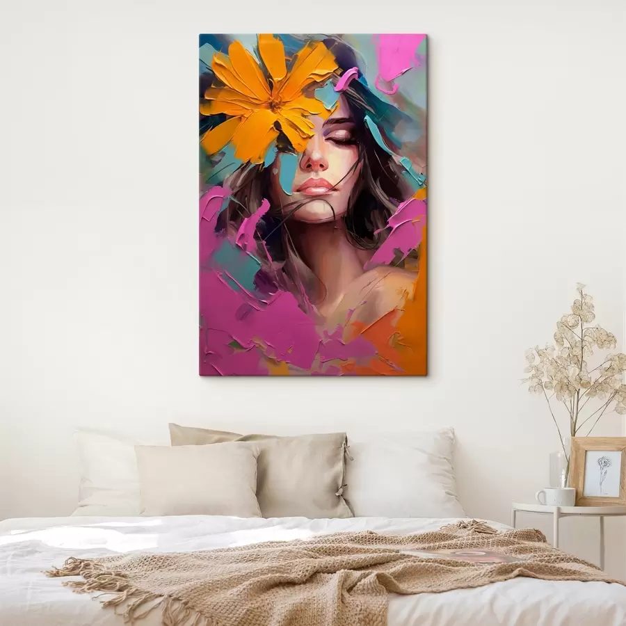 murales de pared Retrato abstracto de una chica con una flor s42748