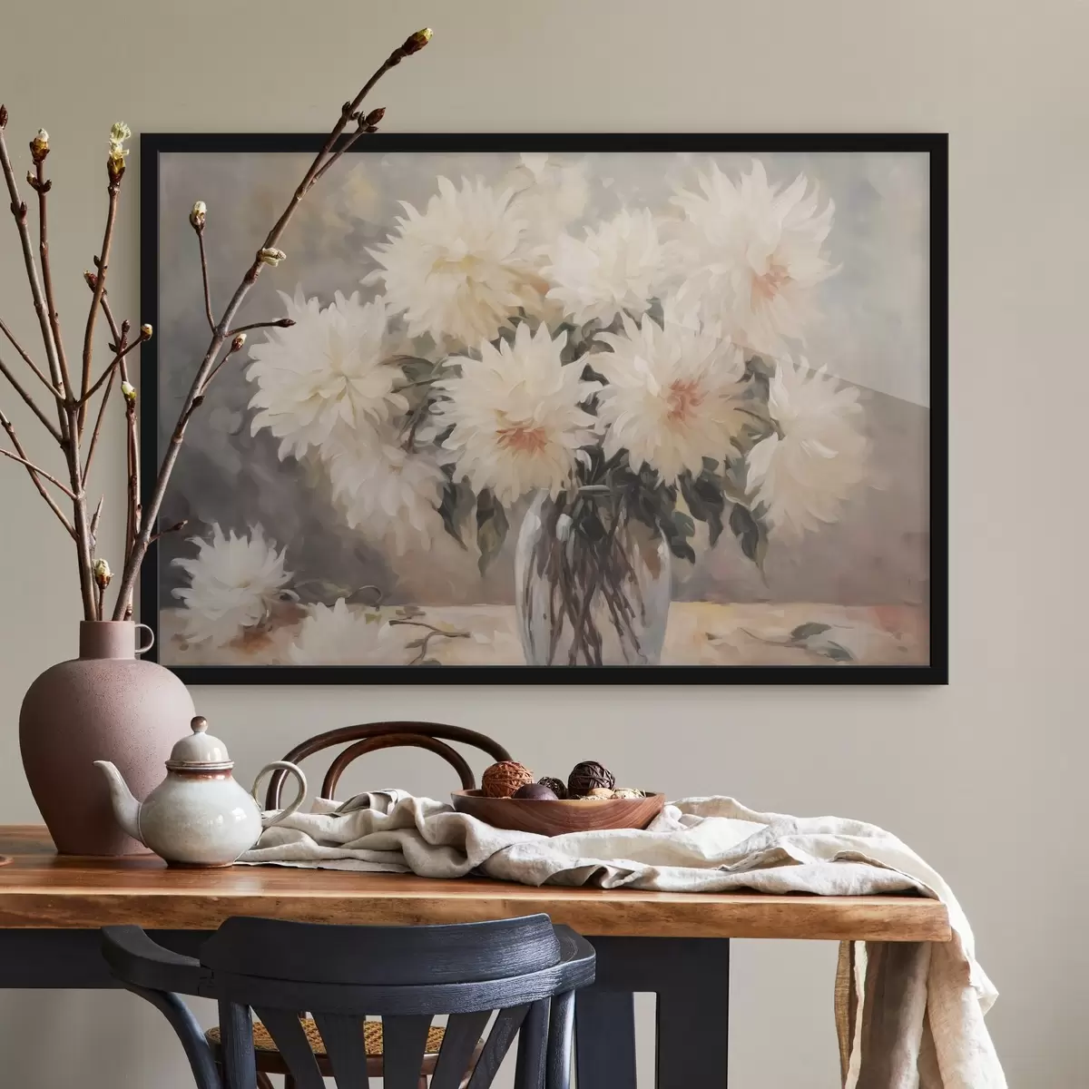 Poster Crisantemos en un jarrón imitación de pintura f42744