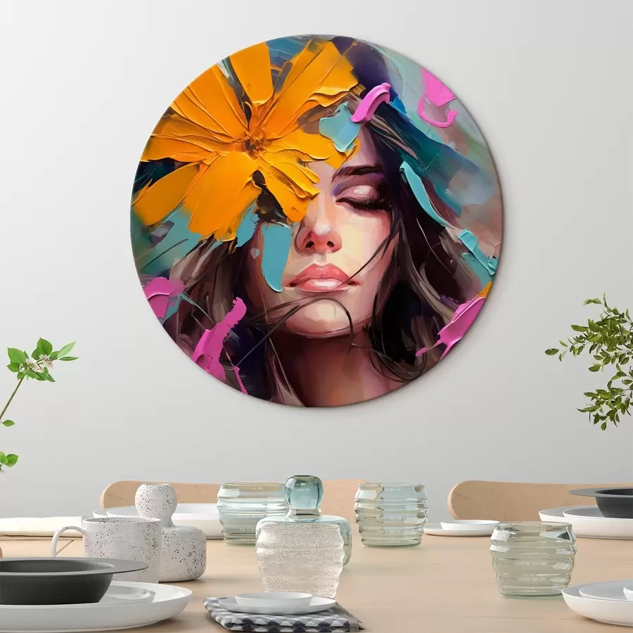 murales de pared Retrato abstracto de una chica con una flor r42748