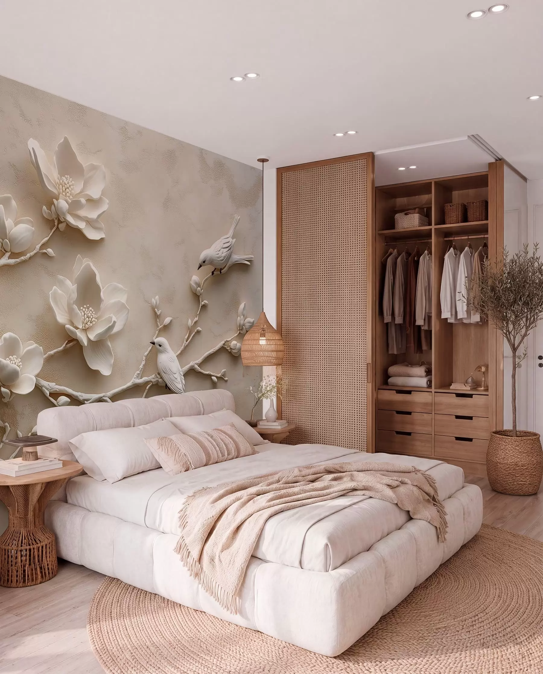 murales de pared Magnolia en relieve perlado w08690