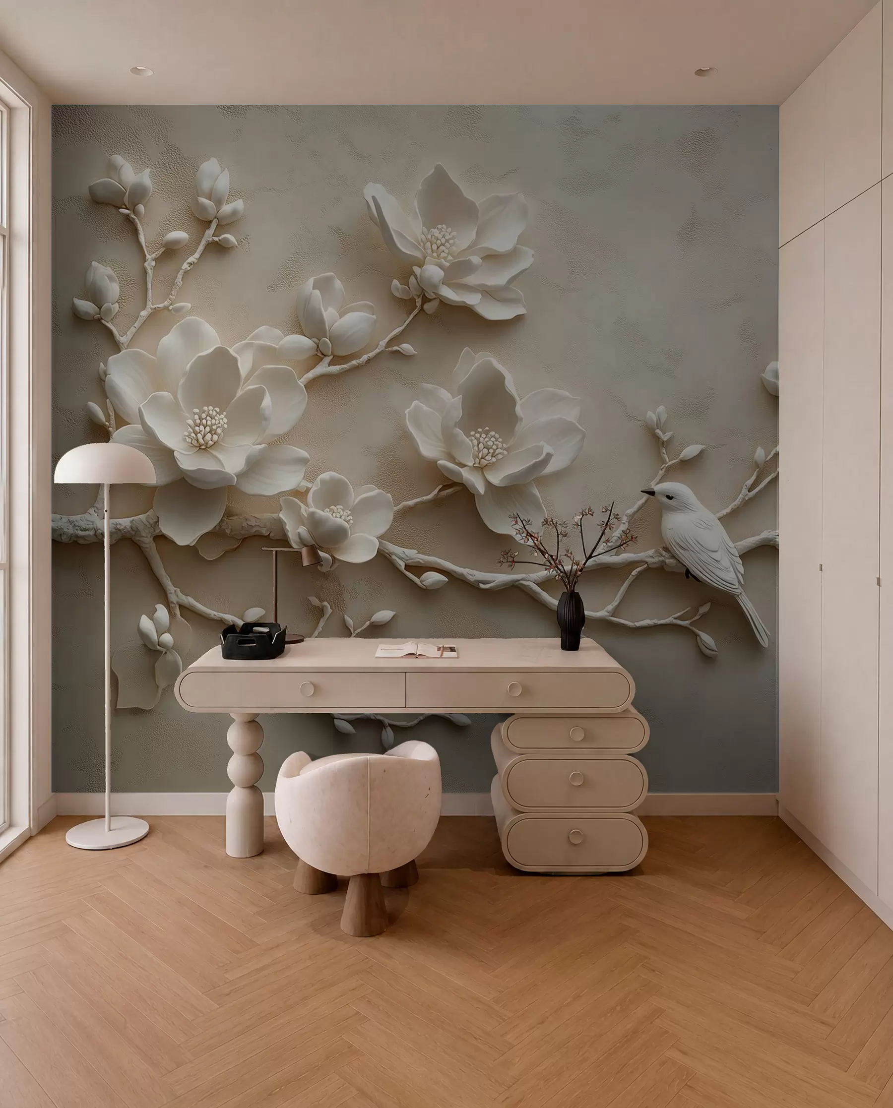murales de pared Magnolia en relieve perlado w08690