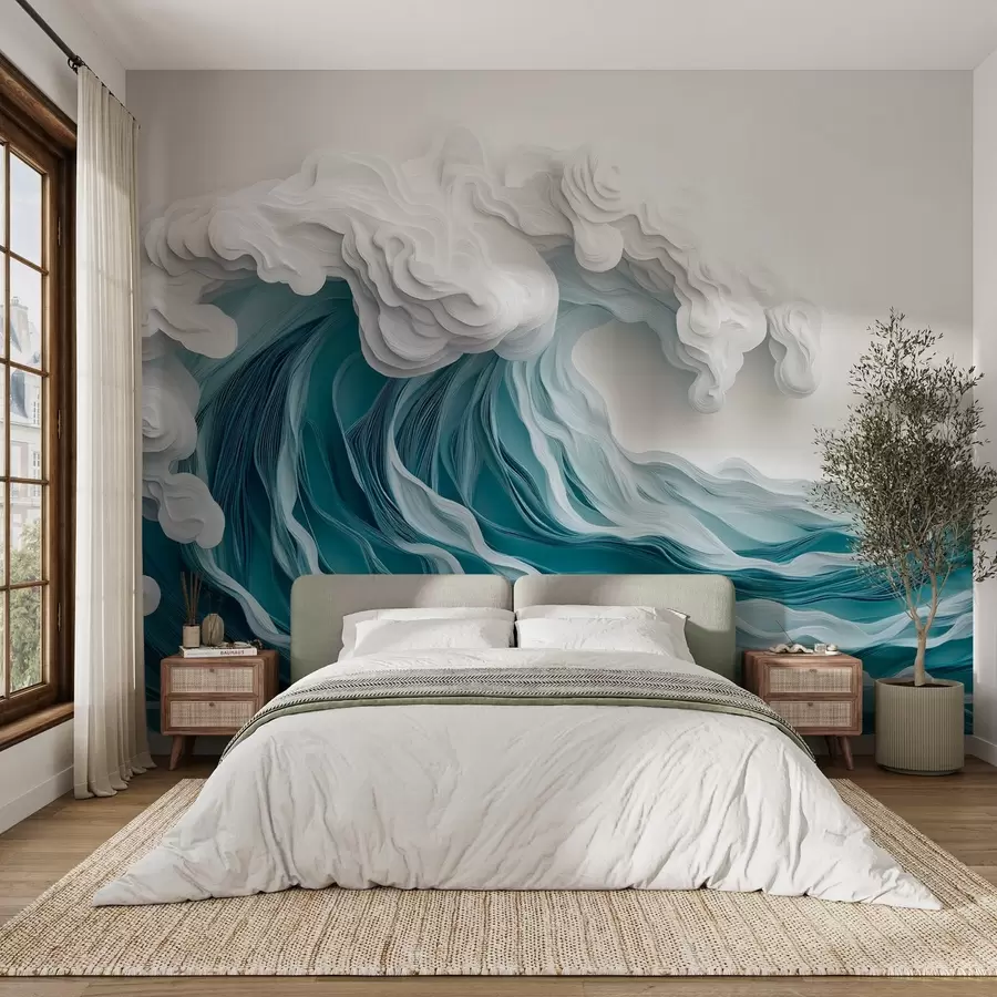 murales de pared Ola marina espumosa recortada en papel w08694
