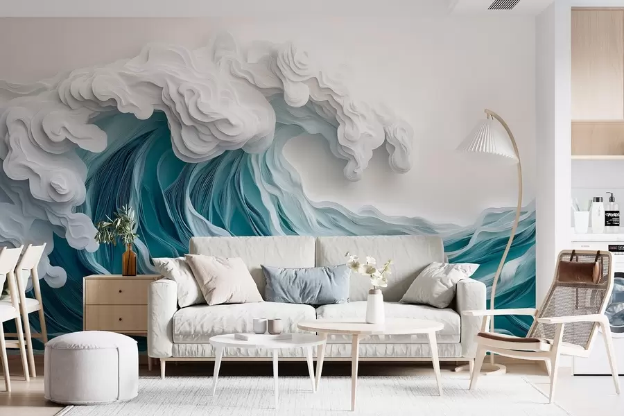 murales de pared Ola marina espumosa recortada en papel w08694