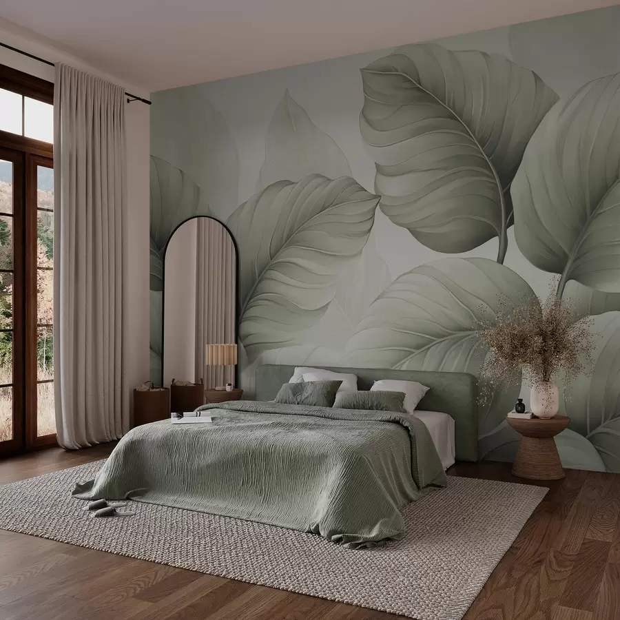 murales de pared Hojas grandes tonos verdes w02944v1