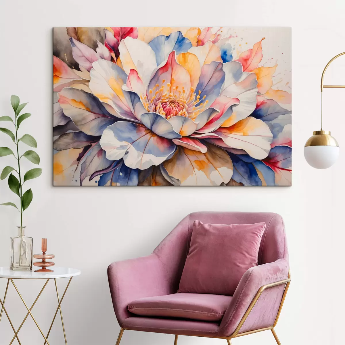 murales de pared Flor multicolor imitación acuarela s42706