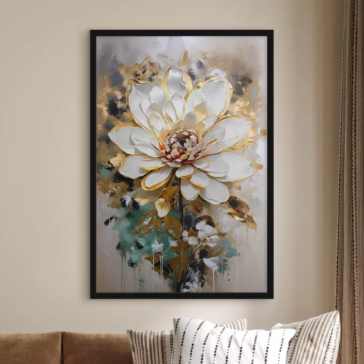 Poster Flor abstracta con salpicaduras de pintura de imitación en el fondo f42707