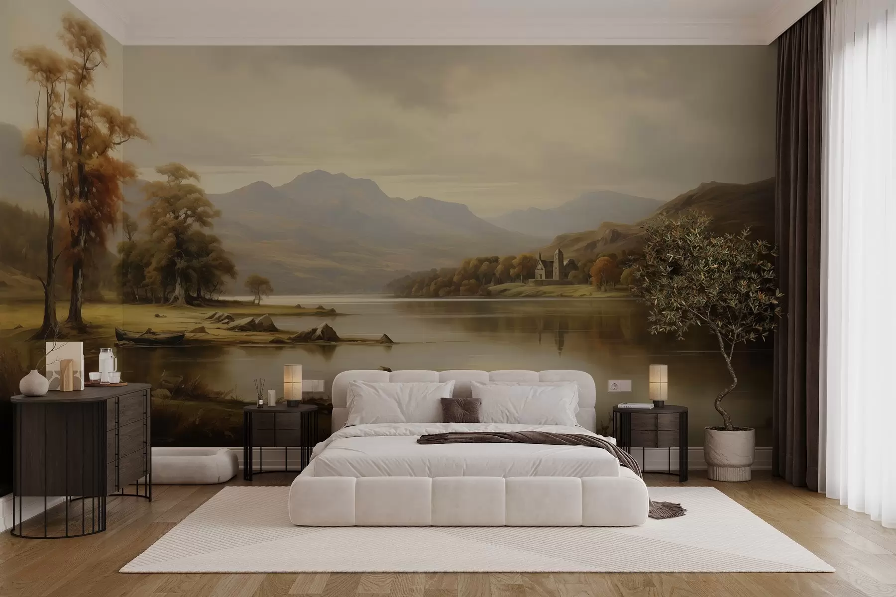 murales de pared Paisaje de acuarela pintado en colores cálidos w02971