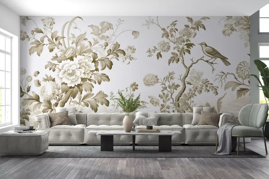 murales de pared Jardín pintado en monocromo w02977v1