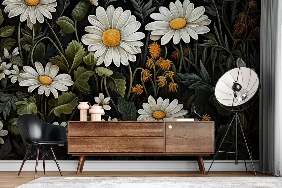 murales de pared Jardín pintado de margaritas w02980