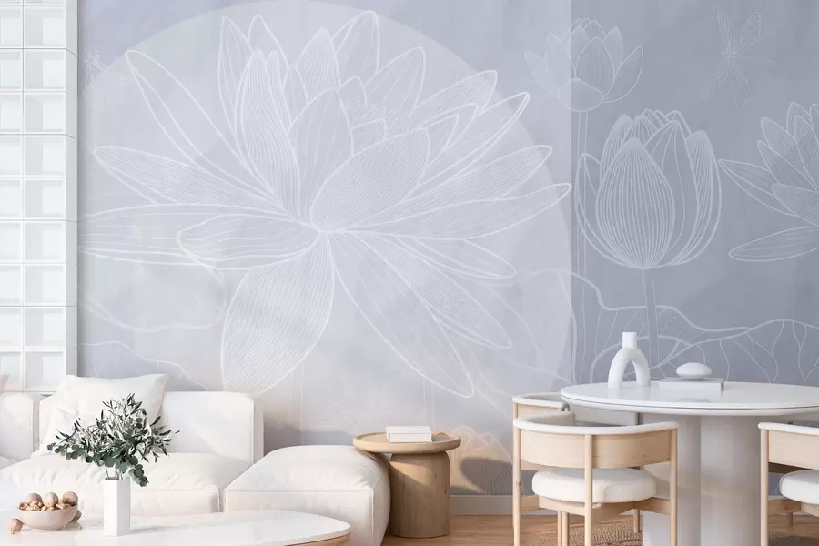 murales de pared Flores de loto y geometría w03005v3
