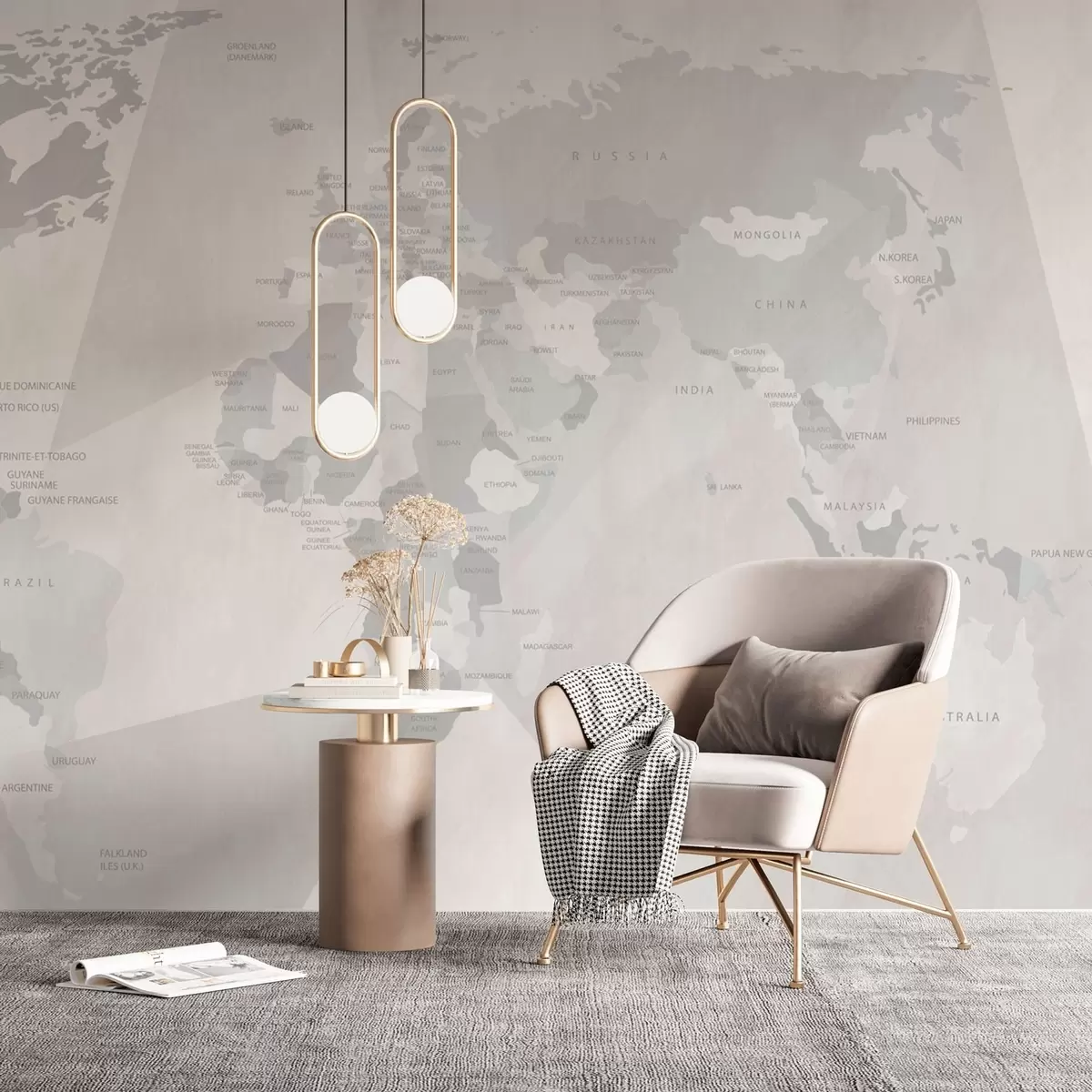 murales de pared Mapamundi y geometría w03006