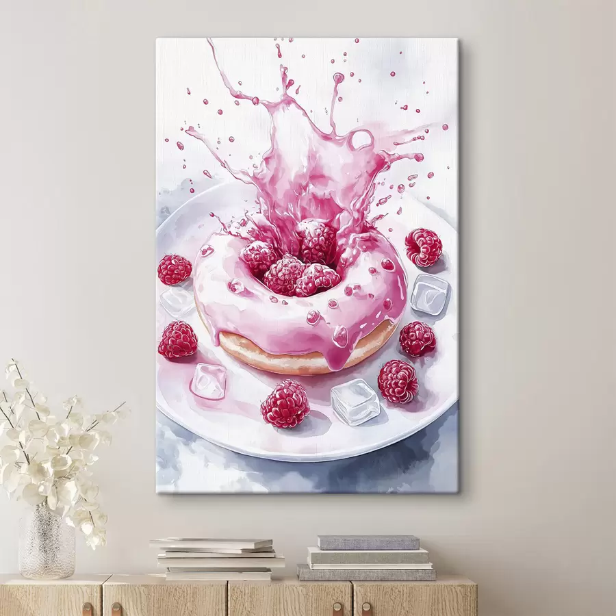 murales de pared Delicioso donat al plato, nata espumosa, frambuesas, hielo s42788